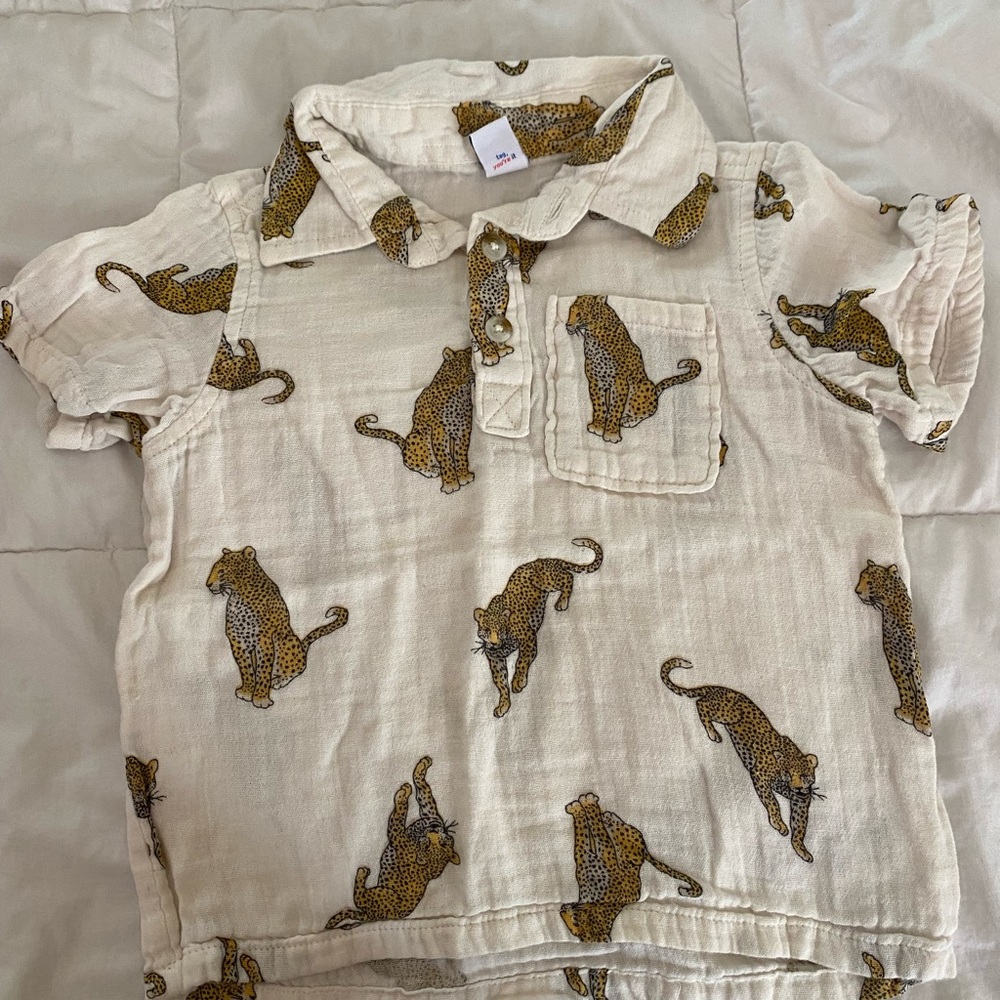 Old Navy Cream Button Down Shirt with leopards